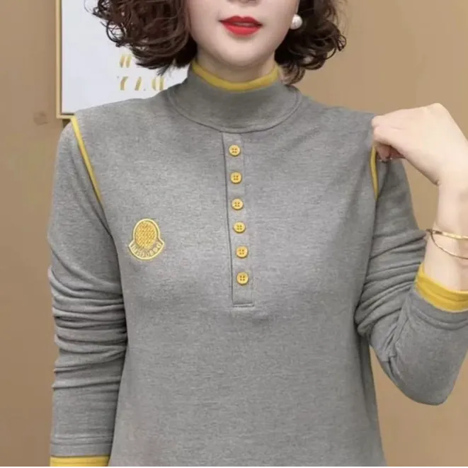 2024冬季新品上新拼接长袖打底衫减龄女士气质上衣#89025