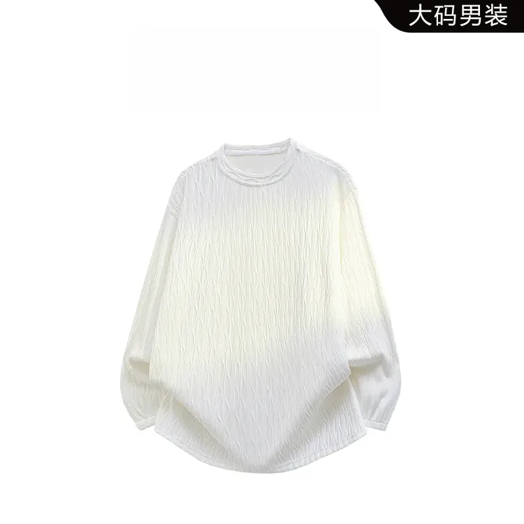 CH男士纹理感长袖T恤春秋轻奢宽松潮流百搭褶皱慵懒高级感男装
