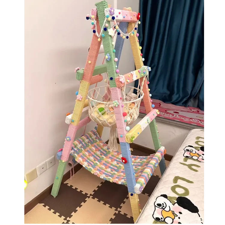 【成品发货】实木彩虹猫爬架梯子猫爬架人字梯多巴胺diy猫爬架