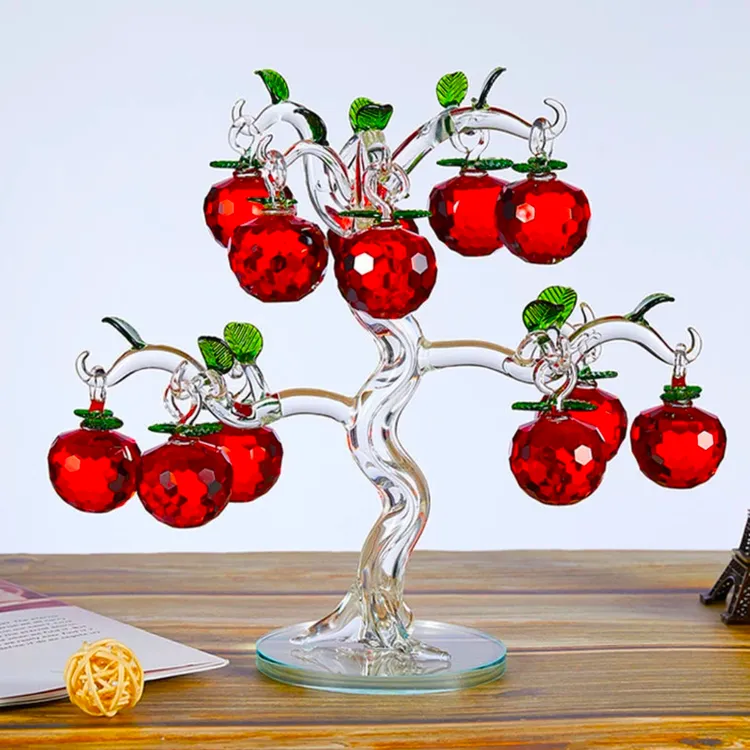 12挂高档摆件客厅红色水晶树苹果树客厅装饰品摆件大气高级装饰品