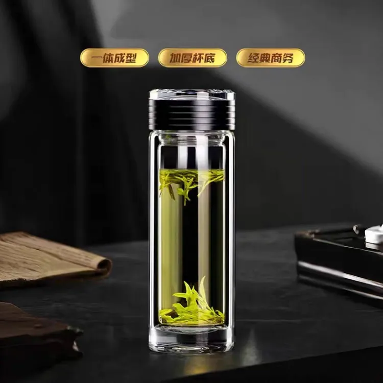 双层玻璃杯男士泡茶杯商务隐形滤网办公高档水杯家用隔热杯子