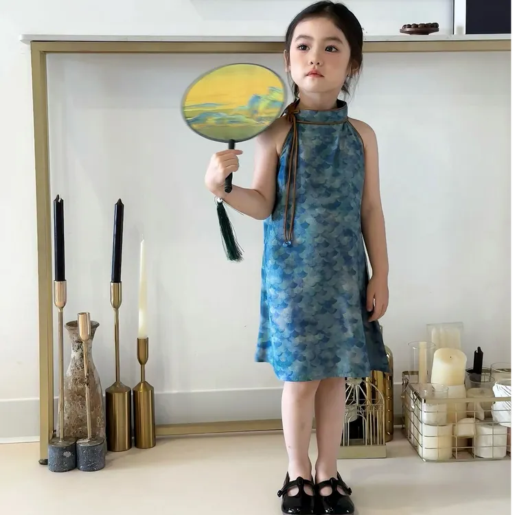 壹妈新中式旗袍裙2025新款夏装国风气质优雅改良版蓝色旗袍汉服裙