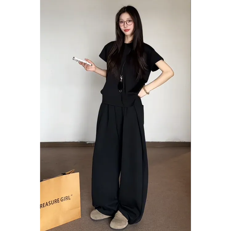 大码女装时尚韩版慵懒风宽松短袖T恤夏季新款洋气显瘦休闲阔腿裤