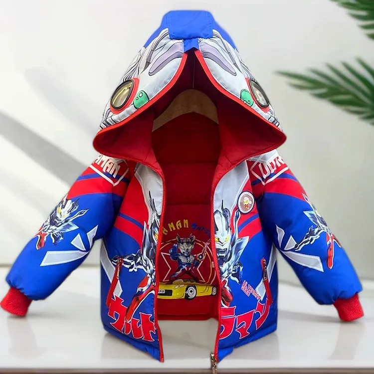 儿童奥特曼棉袄2025新款双面穿加厚冬季男童外套红色新年衣服加厚