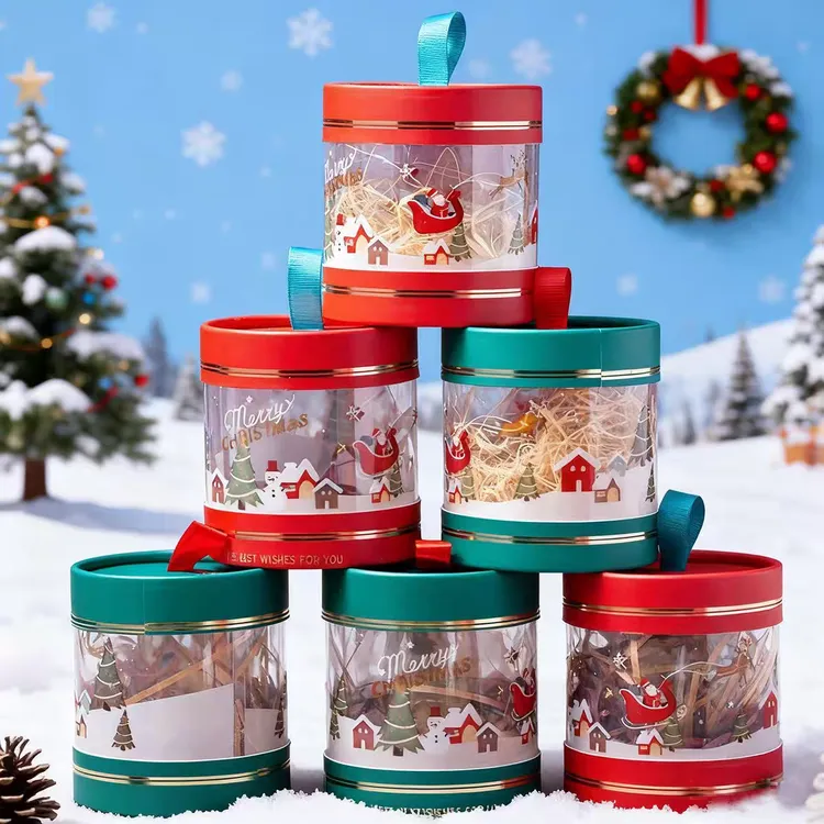 NM到手12个 圣诞节平安果礼盒包装盒空盒带拉菲草 学生文具礼盒