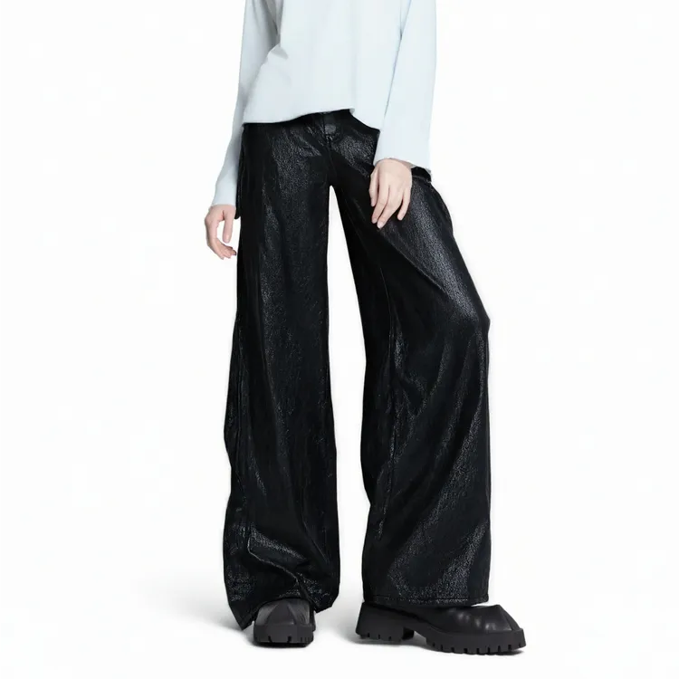 O'1WDC 「流光轨迹」褶皱哑光阔腿皮裤