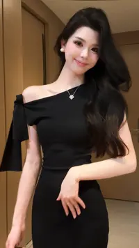 【月落清影】气质优雅纯色设计感不规则系带露肩修身小黑裙6100款