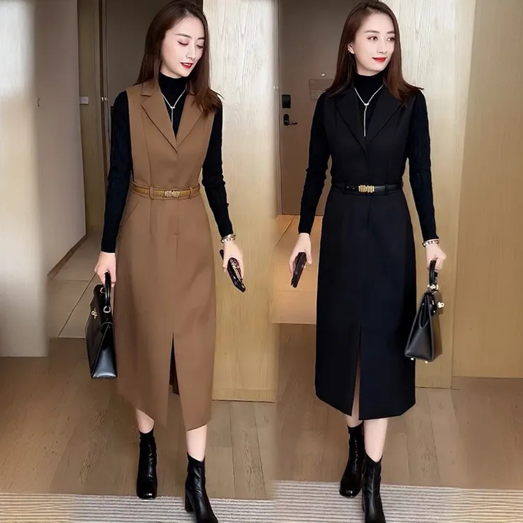 超火过膝马甲背心连衣裙子秋装女款2025新款轻奢高级感两件套装裙