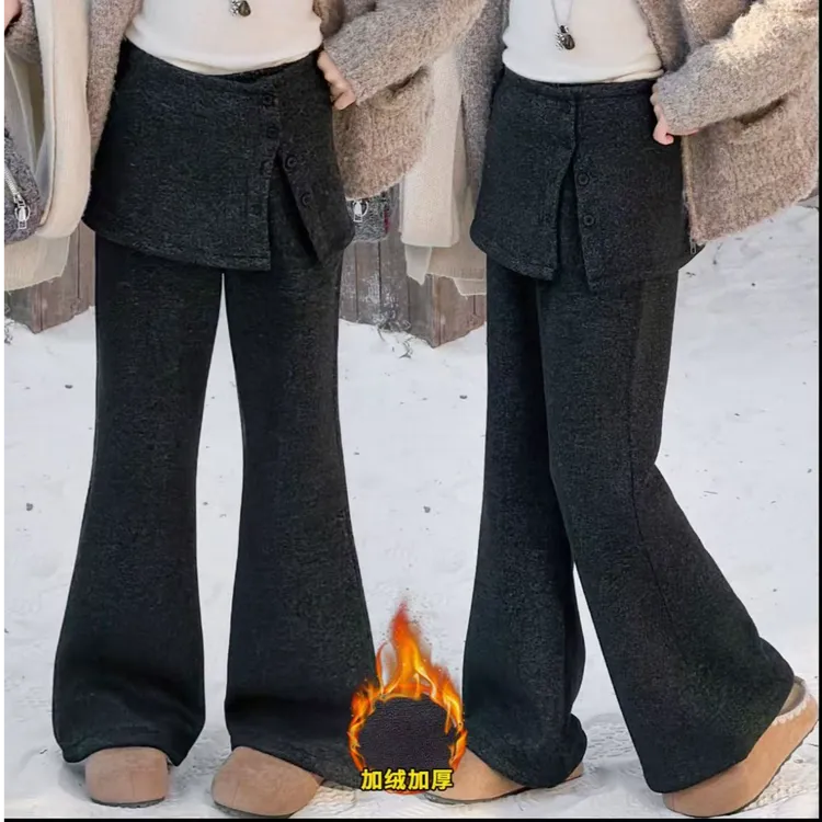 【葵花绒】韩系屁帘裤女童冬季新款显瘦微喇裤时髦洋气长裤2025