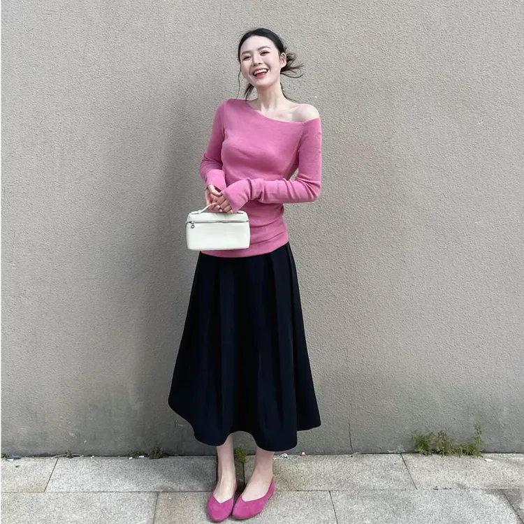 洋气衣服女修身长袖上衣女2025秋季时尚纯欲慵懒风简约裙子套装