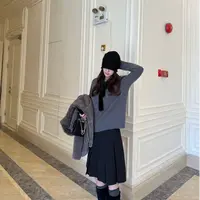 LA 秋冬 小众学院风 黑色百褶五分半身裙26303