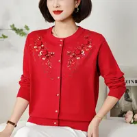 中老年女装针织圆领常规宽松型妈妈装厚款开衫宽松3587