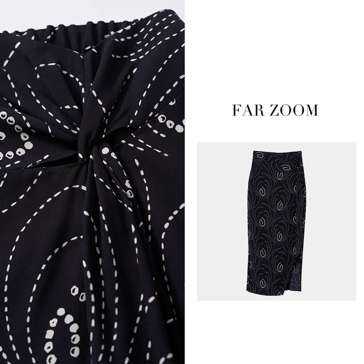 FAR ZOOM  法式复古抽褶高腰不规则开衩半身裙