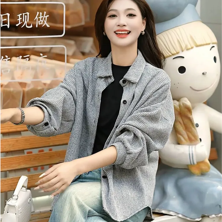 （运补6-10）设计感百搭百配时尚慵懒长袖叠穿开衫秋季大码宽松休闲