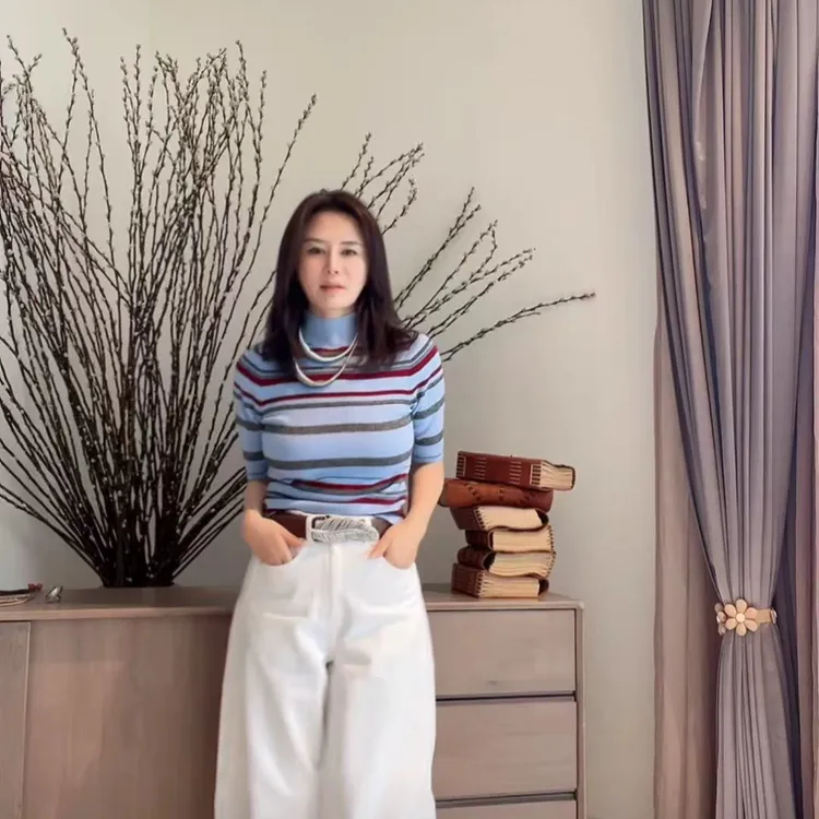 小冰块条纹衫蓝彩色王璇原创设计