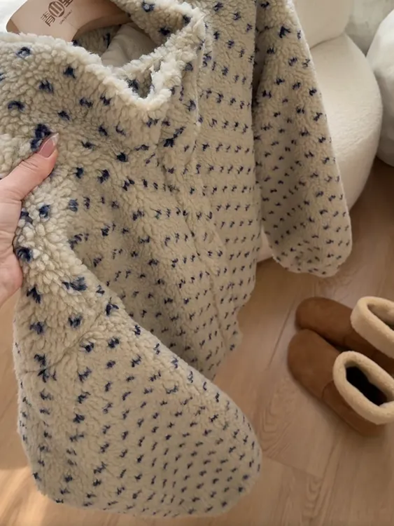 复古立领抽绳下摆爱心提花棉服外套女2025冬季新款宽松小个子上衣