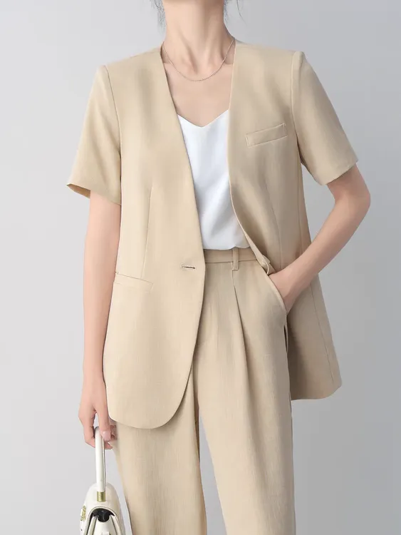 夏天短袖西装外套女夏季薄款2025休闲职业装轻职场西服套装高级感