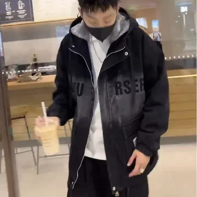 秋上新冬季男士加绒加厚中长款牛仔派克外套918