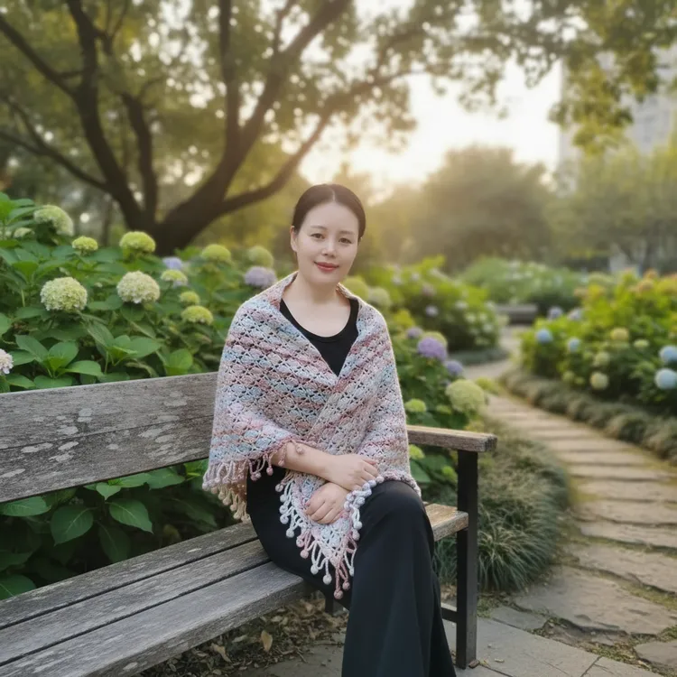 丽江披肩材料包手工钩织教程(非成品）彩虹云团喷毛纱中粗diy编织