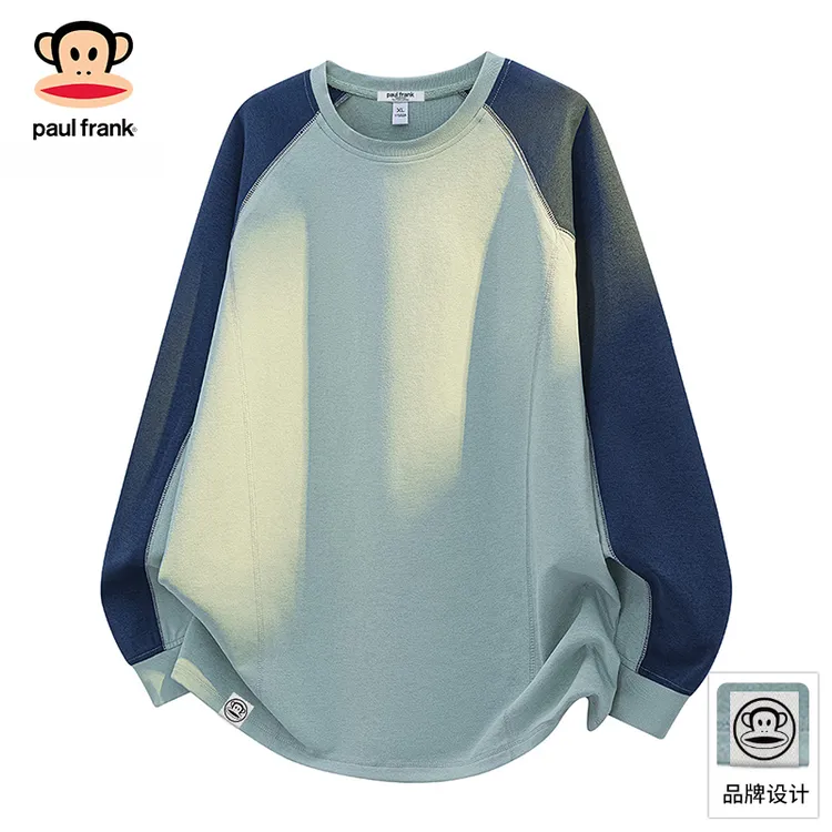 PaulFrank/大嘴猴美式复古撞色拼接长袖T恤男秋季宽松休闲打底衫