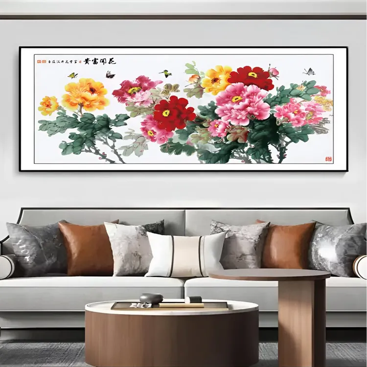 花开富贵壁画墙壁牡丹花2025新中式挂画壁画墙壁牡丹花客厅装饰画