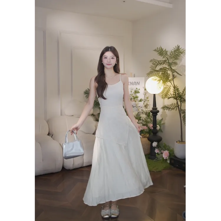 鹿向南【临风明夏】纯欲法式白色蕾丝拼接连衣裙初恋感DYL661799