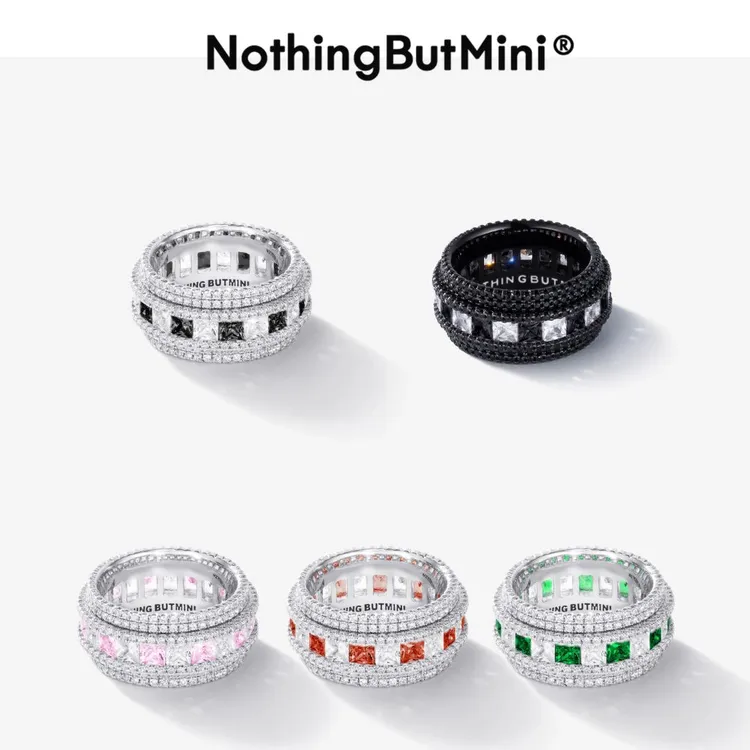 NothingButMini 铜合金锆石戒指 黑白游戏-星环撞色戒指