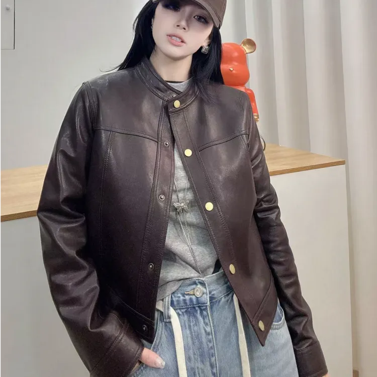 头层油蜡绵羊皮小羊皮洋气衣服皮衣外套女款爆款2025新款25485