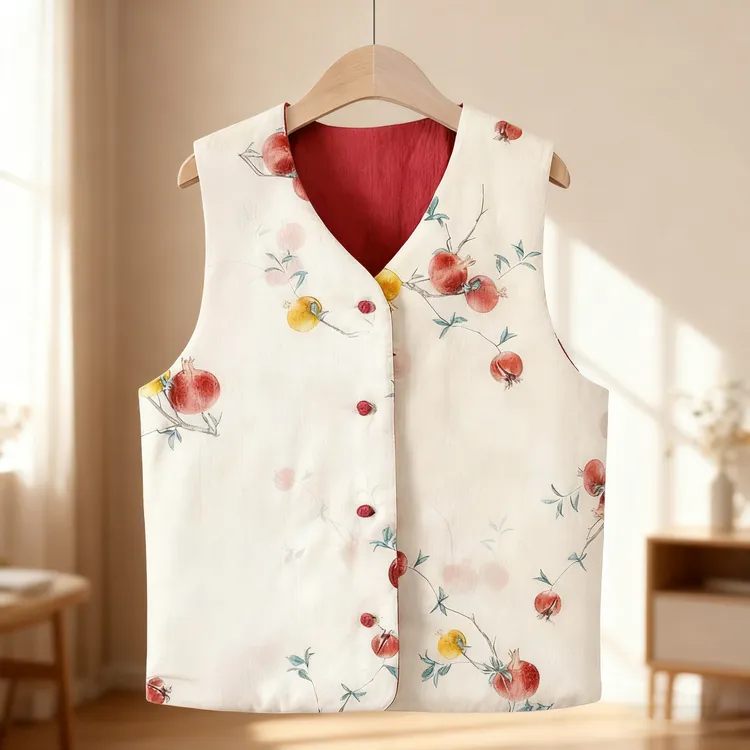 2025秋冬新款新中式双面穿马甲拼色印花加厚保暖棉服z