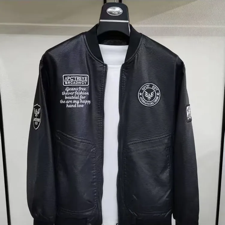 新款高品质男士立领休闲皮衣夹克
