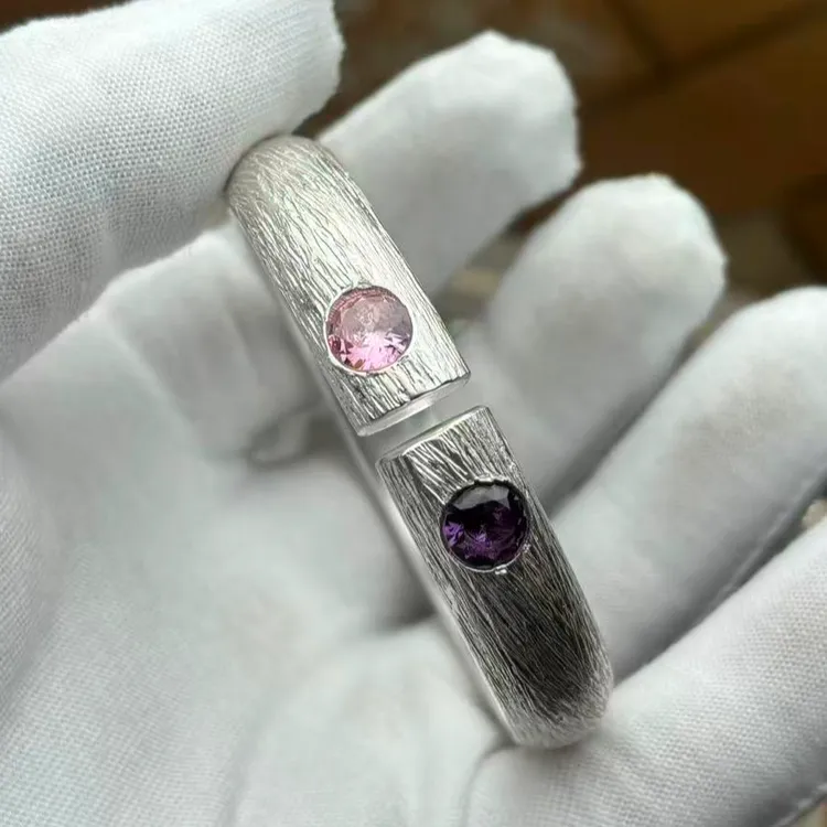 足银银制品 纯银制品树皮纹镶嵌手镯足银999制作首饰