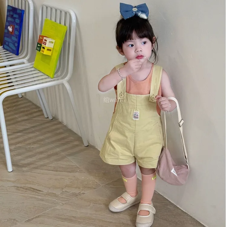 壹妈时尚童装女童夏装套装2025新款洋气时髦背心搭黄色背带裤儿童
