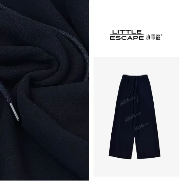 小乖逃休闲时尚色藏蓝色长裤灰色腰头松紧直筒显瘦百搭款S25747