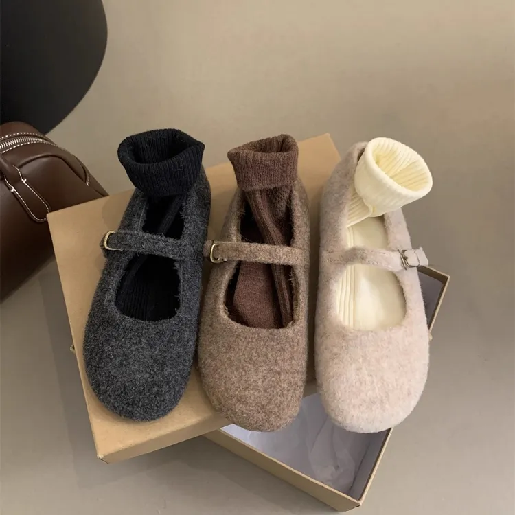 仙女洋气毛毛鞋女冬外穿法式晚风气质女士加绒玛丽珍单鞋平底棉鞋