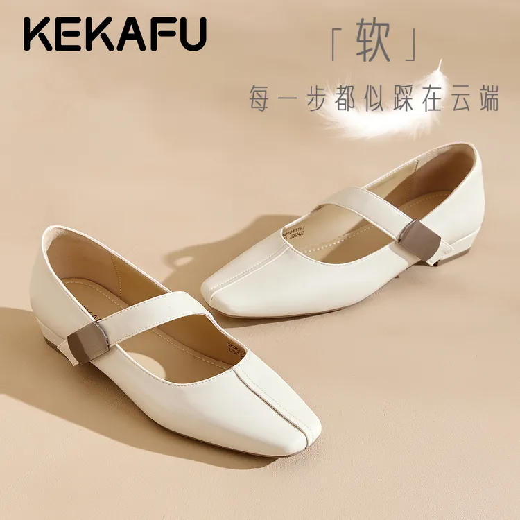 珂卡芙配连衣裙绝美单鞋女2025秋季新款魔术贴一字带软底玛丽珍鞋