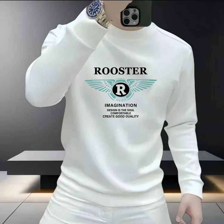 个性潮流ROOS印花重磅圆领卫衣痞帅街头修身休闲时尚男士潮流上衣