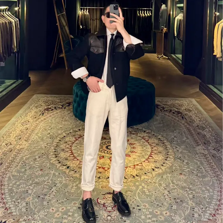 DIERTUUO迪途-68050男士秋季时尚休闲百搭简约拼接修身皮夹克