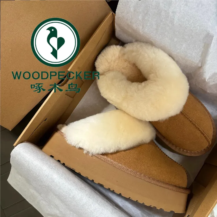 啄木鸟外穿博肯拖鞋女加绒加厚雪地靴厚底毛毛鞋东北保暖雪地棉鞋