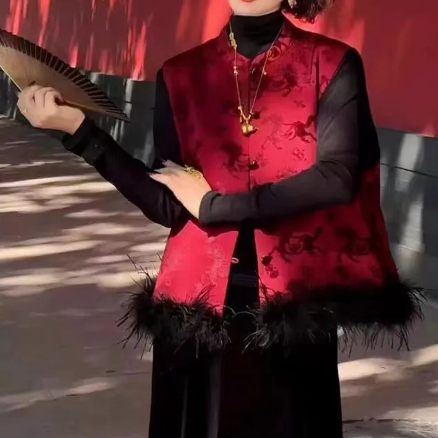 新中式气质休闲风立领毛边轻奢百搭款马甲秋季潮流设计款宽松女装