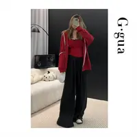 【张_Ggua】大码韩版蕾丝吊带卫衣外套两件套+秋季糯米拖地阔腿裤