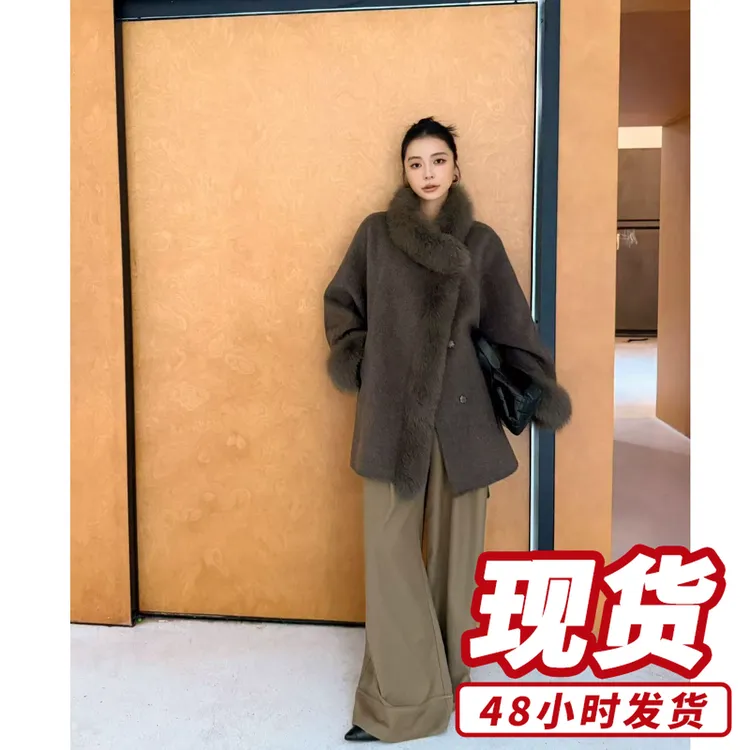 2025秋冬新款双面呢大衣中长款毛领呢子外套女S711181