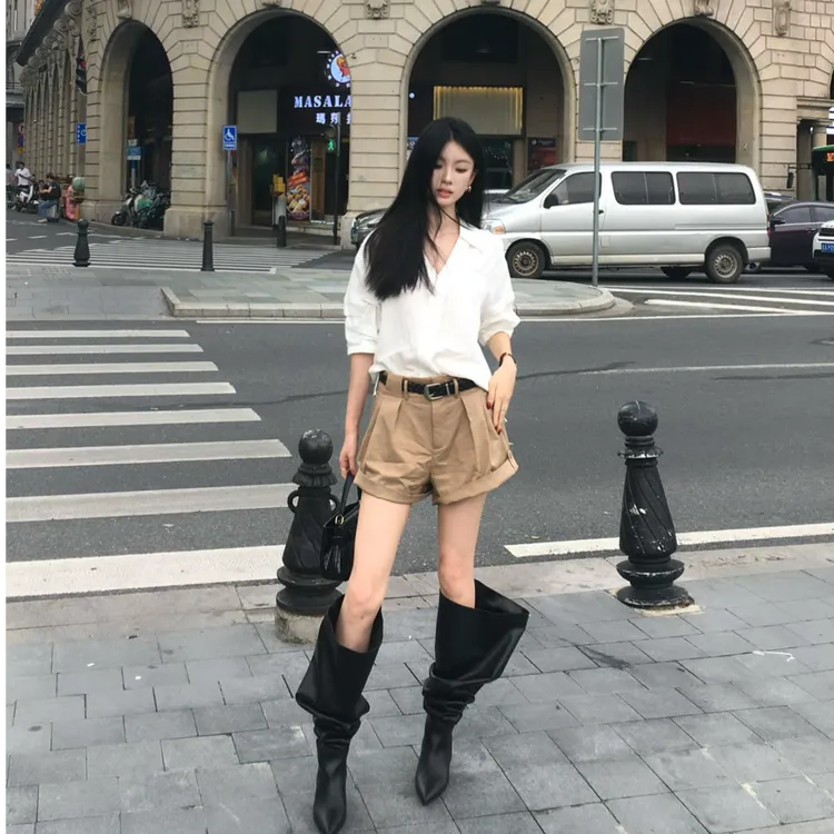 通勤风时尚套装显瘦套装休闲时尚宽松百搭衬衫女韩版小众短裤时尚
