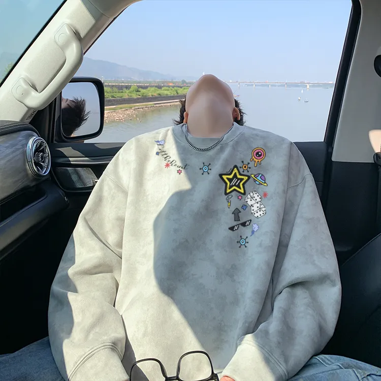 新款美式扎染卫衣男秋季百搭休闲上衣宽松潮流印花ins圆领外套ins