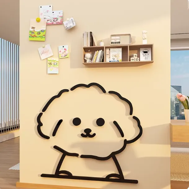 线条小狗电视机背景墙面装饰画挂件贴纸自粘高级感2026新款儿童房