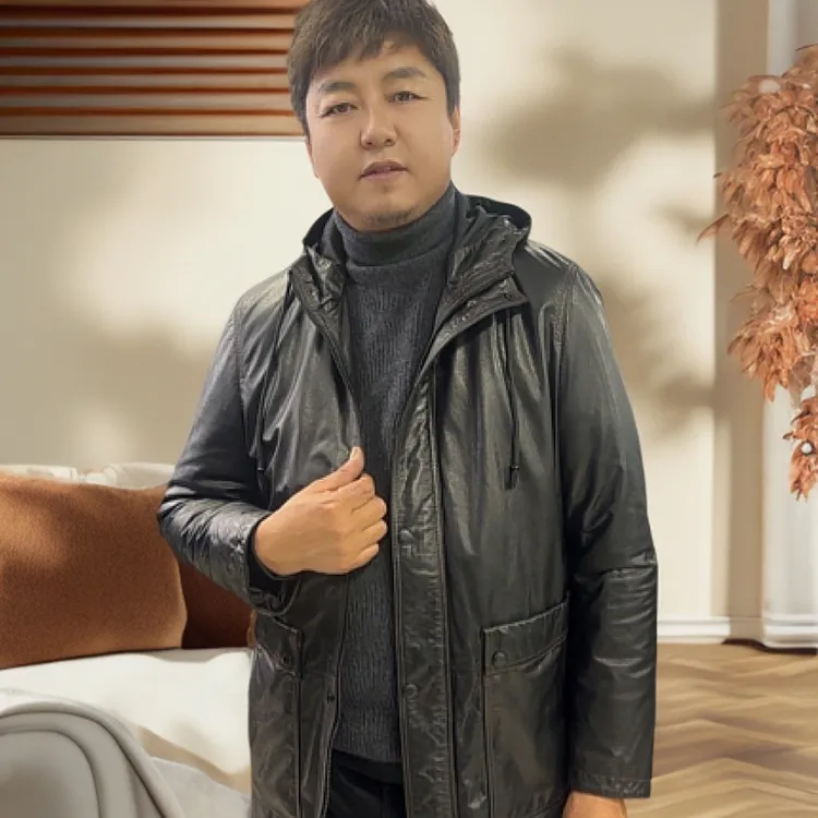 【格桑大哥】推荐的中长款休闲内胆可以拆卸的男士皮衣外套