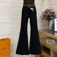 【黑胶唱片】复古时尚垂感高腰显瘦牛仔裤-1068-1（今天拍配腰带）