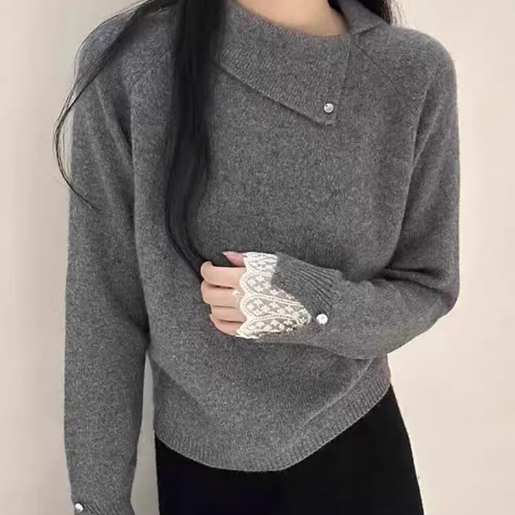长袖显瘦针织毛衣冬季修身衬衫袖毛针织衫翻领半高领