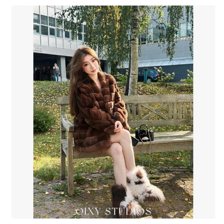 QIXIAOYAO.皮草丝绒青紫蓝兔皮毛一体皮草外套冬季新#BHNXSY-5