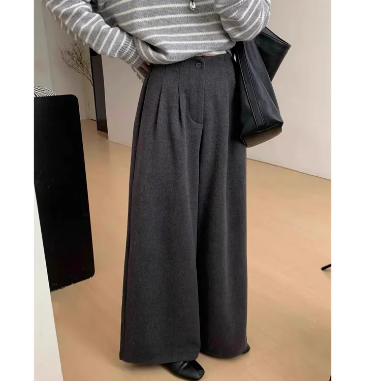 【门襟拉链版➕运费险】慵懒高级感毛呢裤子女款高腰直筒裤阔腿裤