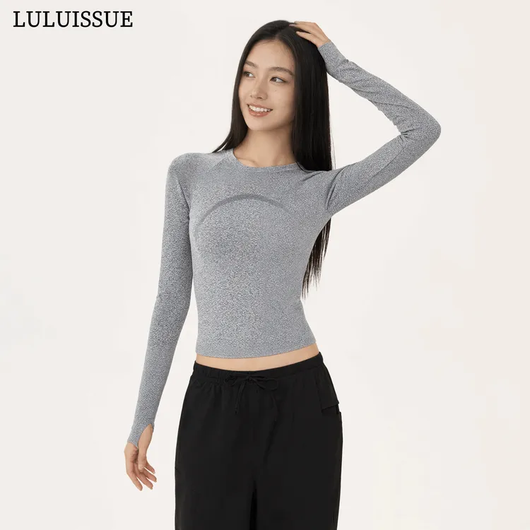 LULUISSUE夏季运动长袖速干跑步训练健身上衣女修身短款瑜伽服T恤